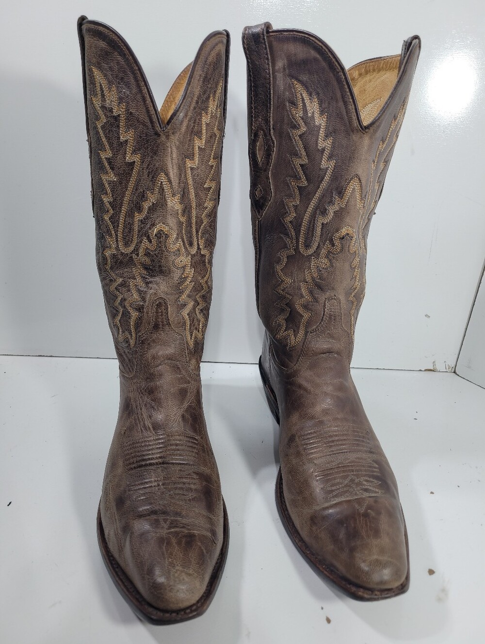Old West LF1534 Womens Brown Leather Cowboy Boots Size 9 Western Snip Toe Stitch